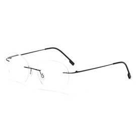 prtcslwd Round rimless reading glasses super light titanium alloy Reader for men and women (Black, 2, x)