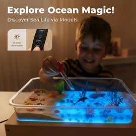 bopoobo Light Table for Kids -Sand Painting Light Box All-in-One Sandbox Alternative with Tracing Light Box, 10 Dimming Levels & 50+ Pieces(USB)