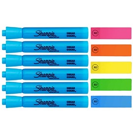 The Mega Deals Blue Highlighters, Pack of 6, Wide Chisel Tip Markers, Bulk Pack of Colored Highlighter Markers, Office Supplies for Exams, School, Office, Home