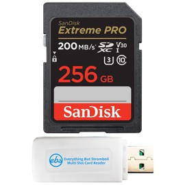 SanDisk 256GB SDXC Extreme Pro Memory Card Works with Canon Mirrorless Camera EOS R50, EOS R8 (SDSDXXY-256G-GN4IN) V30 4k Class 10 UHS-I Bundle with 1 Everything But Stromboli MicroSD & SD Card Reader