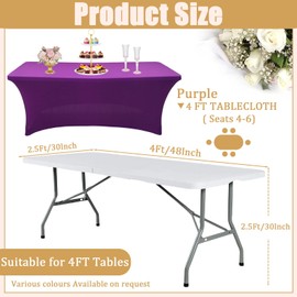Purple Spandex Tablecloths 4ft for Rectangle Table,Stretchable Tablecloth Washable Table Cover,Fitted Spandex Stretch Patio Table Covers for Event,Wedding,Banquet,Parties,Covering Stalls,Exhibitions
