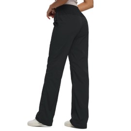 SEVEGO Women's 36" Tall Inseam Lightweight Dance Studio Pants Ruched Workout Athletic Casual Pants with Pockets Black, L