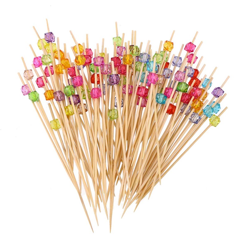 Cocktail Picks 190 Pcs Fashion Bamboo Acrylic Beads Cocktail Pins