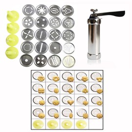 OFKPO Cookie Press Aluminium Pastry Press with 20 Attachments and 4 Syringe Attachments