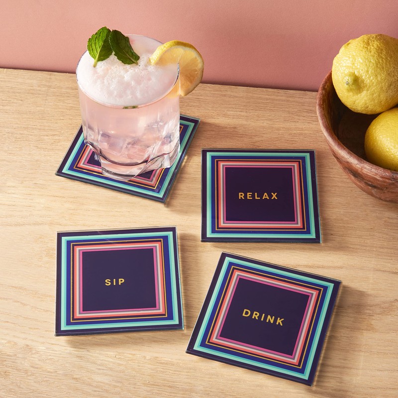 Trina Turk Glass Drink Coasters, Set of 4 Absorbent Beverage