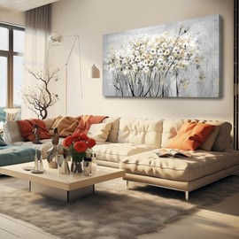 VAYIMDH Gold Pictures Wall Decor Living Room Wall Hanging White and Grey Vintage Posters Floral Photo Prints for Bedroom Dining Room 24x48 Inch