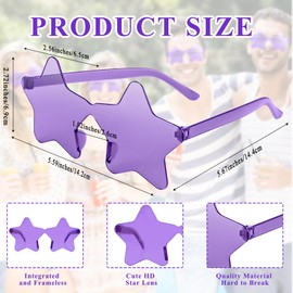 Bouiexye Rimless Star Sunglasses, Transparent Sunglasses Pentagram Shaped Glasses Bulk Party Favor for Women Men Kids (Purple)