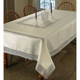 Violet Linen Treasure Lace Oblong/Rectangle Tablecloth, 52" X 70", Ivory