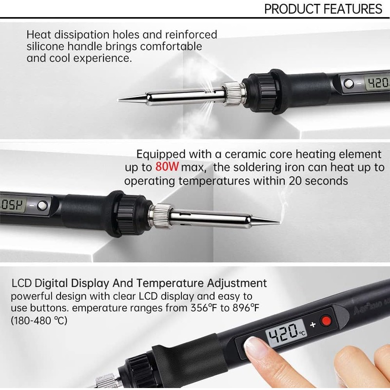 YVXUN Electronics Soldering Iron Kit, 80W Adjustable Temperature Welding Tool