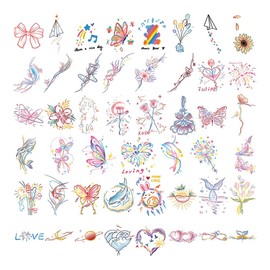 47 Pcs Rainbow Color Tattoo Stickers for Girls Long Lasting Tattoo Stickers Easy to Apply Waterproof Fashion Cute Sticker Face Tattoo Body Stickers for Hands, Arms, Neck, Shoulders, Ankles