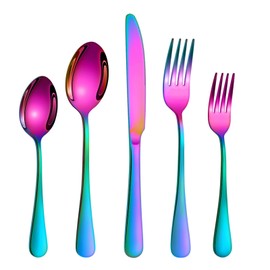 20 Pcs Rainbow Silverware Set for 4, Food Grade Stainless Steel Flatware Set, Eating Utensils Sets Include Fork/Knife/Spoon,Home Kitchen Tableware Set, Reusable Cutlery Set, Dishwasher Safe