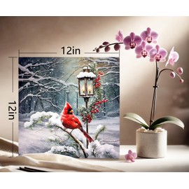 Christmas Cardinal Wall Art - Red Bird Canvas Print for Holiday Decor - 30x30cm Ready to Hang Painting