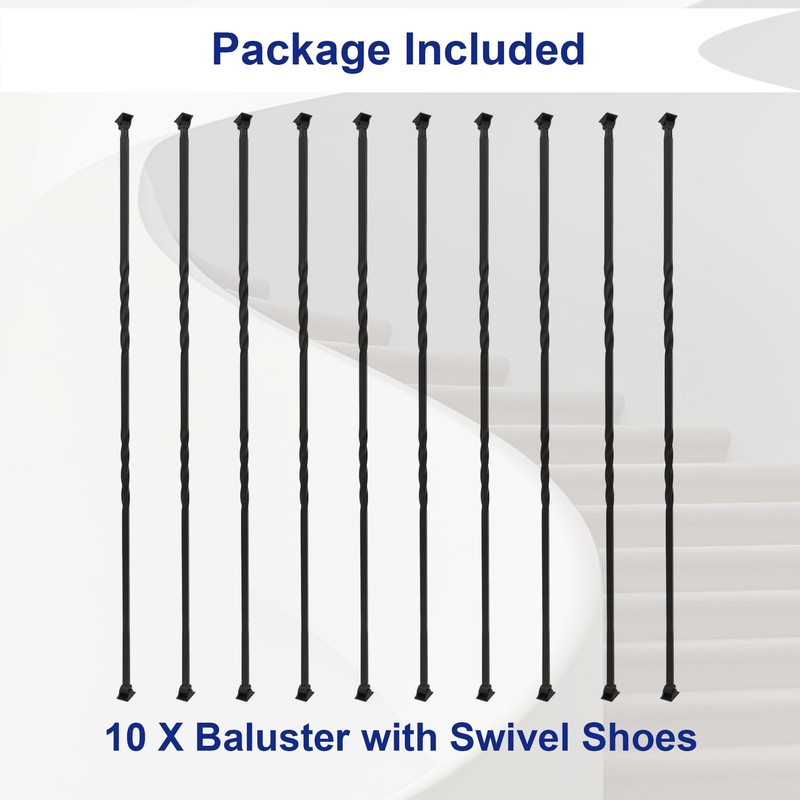 Sidasu 10-Pack 44" x 1/2" Wrought Iron Balusters for Stairs,