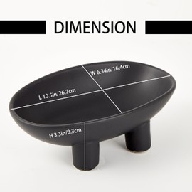 Denique Ceramic Fruit Bowl for Kitchen Counter, 10inch 3-Legs Decorative Bowl for Table Decor, Ceramic Fruit Plate Snack Stand Oval Large Bowls for Fruit Breads Snack (Black)