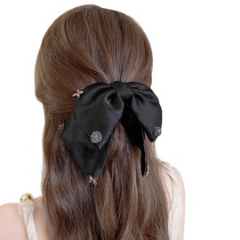 KXF Shiny Bow Hair Claw Clips for Women Shining Glitter Bow Hair Barrettes Short Tail Large Bow Hair Clip French Bow Hairpins Soft Silky Satin Bow Hairclips for Birthday Party Thanksgiving Christmas