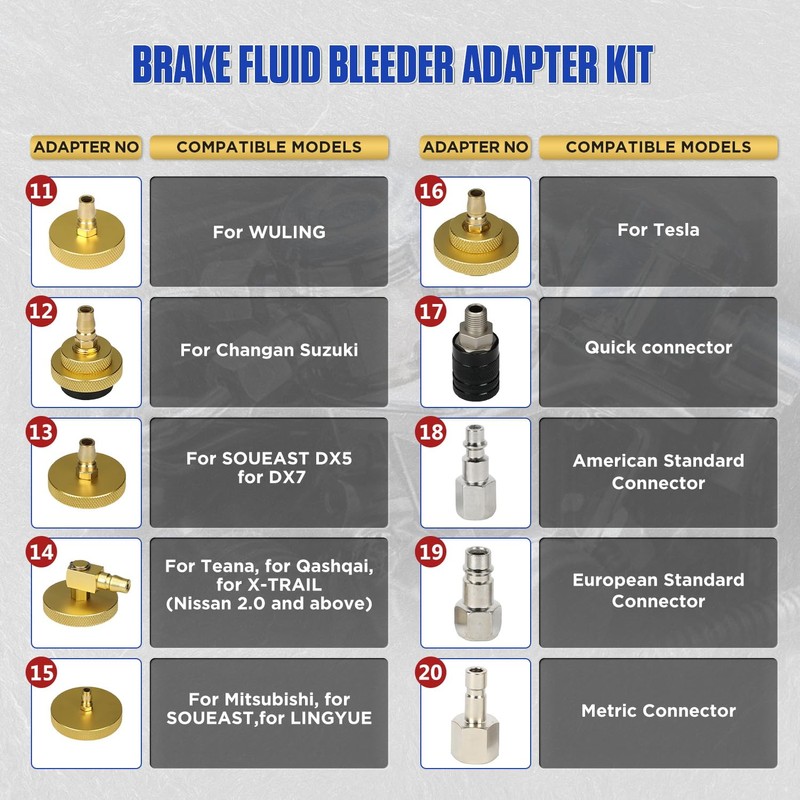 20PCS Brake Bleeder Adapter Kit Master Cylinder Bleeder Kit with
