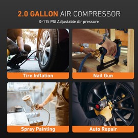 WALNUT CANYON 2 Gallon Air Compressor, 1.8 SCFM@90 PSI Air Compressor Portable, 1.1 HP Oil-Free Small Air Compressor Max 150 PSI, 70 dB Quiet Air Compressor for Shop, Garage, Car, Pneumatic Tools
