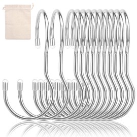 YHZNW 12 Pack Handbag Hanger Organizer Metal S Hooks with Storage Bag, Purse Hangers Bag Hooks Closet, Large Size Closet Rod Hooks for Hanging Clothes, Curtain, Plant, Handbags(Silver)