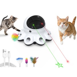 ORSDA Cat Laser Toy, 2-in-1 Interactive Automatic Motion Activated Moving 8 Holes Whack A Mole Feather, USB Rechargeable Electronic Smart Sensor Kitten Toys for Indoor Exercise