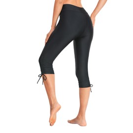 Holipick Pure Black Swim Pants for Women High Waisted Swim Capris Long Swim Shorts Swimming Leggings XL