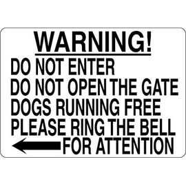 Letrero de lata para no entrar en la puerta abierta de perros corriendo última intervensión, anillo de metal, 8 x 12 pulgadas, aviso de advertencia para perro