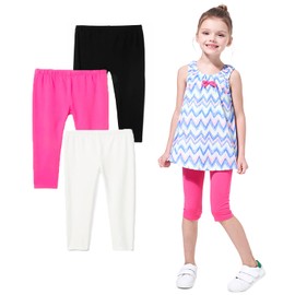Felix & Flora Girls' Leggings Toddler Kids Capri Legging Pack 3T Black White Pink Pants