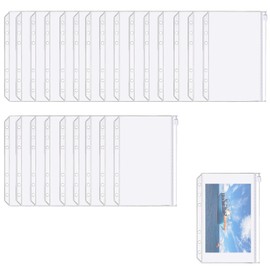 A5 6-Hole Zipper Binder Pockets – 24-Pack PVC Waterproof Document Sleeves, 20.8×14.5cm, Semi-Transparent Organizer Pouches for Cash, Coupons, and Office Supplies, Compatible with A5 6-Ring B