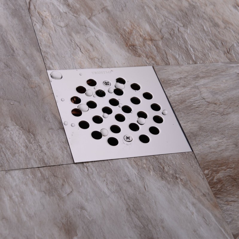 TRUSTMI Square 4-1/4 inch Screw-in Shower Floor Drain Grate Strainer,Polished