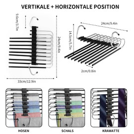 9 Etagen Hosenbügel Kleiderbügel Platzsparend 2 Stück Faltbare Multi Bügel Rutschfester, Multifunktionaler Schrank-Organizer aus mit Haken für Hosen,Schals,Jeans