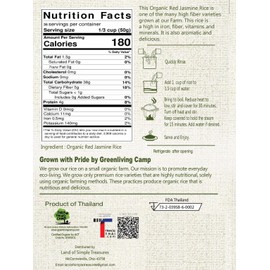 Organic Red Jasmine Thai Rice - High Fiber Superfood - Gluten Free, Preservative Free, Small Lot Farmed from Thailand - 4 LB