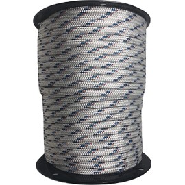 Yacht Braid Premium Polyester Rope 7/16 inch, White with Blue Tracers and Red Fleck (100 feet)