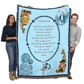Pure Country Weavers Hail Mary Prayer with Rosary Beads Blanket - Religious Gift Tapestry Throw Woven from Cotton - Made in the USA (72x54)