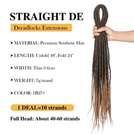 FANCEE DE Dreadlocks Extensions Straight Double Ended Dreads 10 Strands Handmade Synthetic Crochet Dreads Soft Loc Extensions for Women Men 24 Inch (Ombre Honey Brown)
