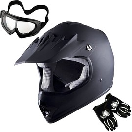 1Storm Youth Motocross Helmet Kids Motorcycle Bike Helmet Matt Black + Goggles + MG Youth Black Glove Bundle