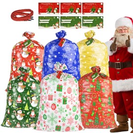letesult 6PCS Large Christmas Gift Bags, 55" x 35" Jumbo Christmas Themed Bags Holiday Gift Wrap Plastic Gifts Bag with Tag and String for Huge Big Gifts Presents Wrapping Bicycle Bike Gift Bag
