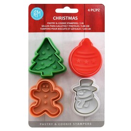 R & M International 470 - Sello para repostería, galletas y fondant, Navidad, Plateado, Standard 2" (4-Piece Set), 1
