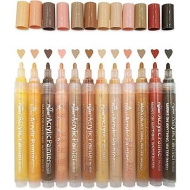 3ZONE HEALTH BEAUTY 12 Pack Skin Tone Markers Acrylic Skin Colors Markers 2/3.0 mm Tip for Painting on Rocks, Tiles, Glass, Ceramic, Wood,Acrylic Paint Marker