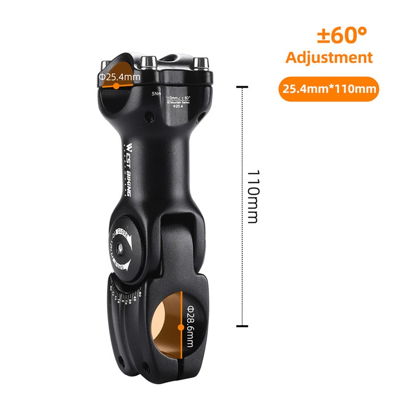 Adjustable Bicycle Handlebar Stem Variable 60 Degree Angle Aluminum Alloy
