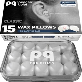 PQ Wax Ear Plugs for Sleeping, Swimming - 15 Soft Noise Cancelling Silicone Gel Wax Earplugs for Sleep and Swimmers, Ear Protection with Sound Blocking Level of 32 Db, (15-Pillows), Color: White