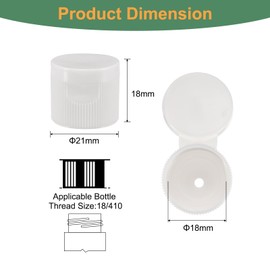 sourcing map 36pcs 18/410 Flips Top Caps for Bottles, Replacement Plastic Reusable Non-Spill Bottle Lid for Squeeze Bottles, Refillable Bottles, Plastic, Empty, Shampoo Bottles, White