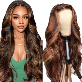 AiPliantfis Body Wave Human Hair Wig Brown Echthaar Perücke Damen 4X1 Lace Glueless Wig Wear and Go P430 Highlight Pre Plucked 150% Density Unprocessed Brazilian Remy Hair 26 Zoll