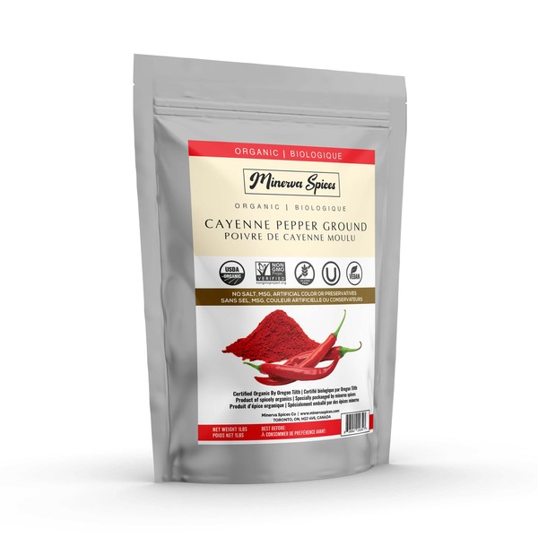 Minerva Spices Organic Cayenne Pepper Ground, 1 Pound, 453 Grams,