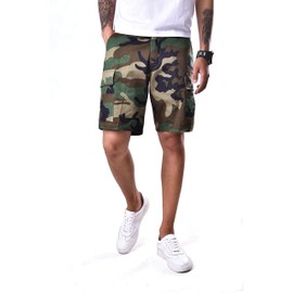 Backbone Mens Army Tactical Military BDU Camouflage Shorts Work Fishing Camping Casual Cargo Shorts (Woodland Camo - Ripstop, Size 30)