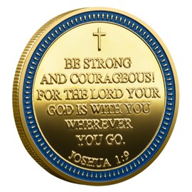 Lion of Judah Christian Coin – Joshua 1:9 Be Strong and Courageous – Inspirational Bible Verse Pocket Token – Religious Faith Gift for Men & Women