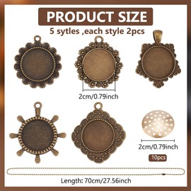 FREEBLOSS 10 Set Round Bezel Pendant Trays Necklace Blank Pendant Frame for Embroidery Vintage Tray Charm DIY Jewelry Making Kit for Necklace DIY Embroidery Necklaces Needlepoint