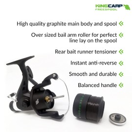 KINGCARP FREESPOOL Size 50 Rear Drag Fixed Spool Single Bearing Fishing Reel Pre Spooled with 15lbs Line - Ideal for Lake or River [11-1050KC]