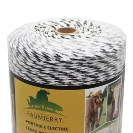 FAUMIERRY Heavy Duty Electric Fence Polywire 1312 Feet, 400 Meters 9 Stainless Steel Strands Portable Electric Fence Rope Portable Electric Fencing Polywire Black and White