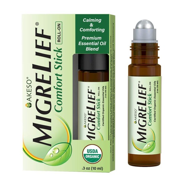 MigreLief Comfort Stick, Migraine and Headache Essential Oil Roll-On - Soothing, Natural, Organic. Helps Ease Tension While Supporting Neurological Comfort. Peppermint Lavender Essential Oils (10ml).