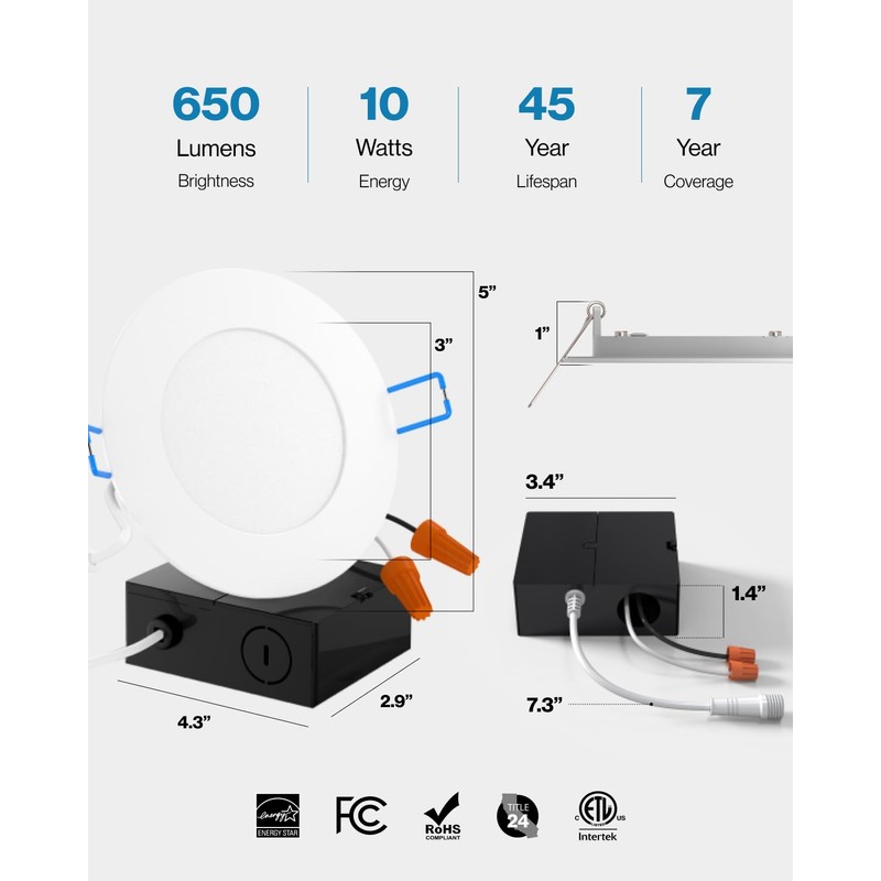 Sunco 12 Pack 4 Inch LED Recessed Lights, Slim Canless