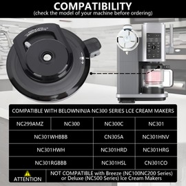 Entsong For Ninja Ice Cream Maker NC301, Outer Bowl Lid Compatible Ninja NC299AMZ/NC301/NC300/NC201/NC101 Series, Ice Cream Maker Accessories, Replacement Ninja Outer Bowl Lid (NO Paddle)